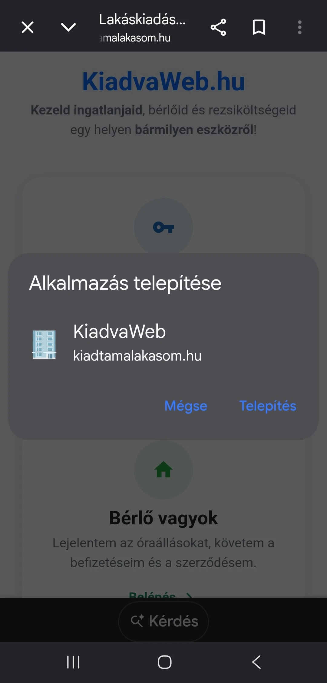 Kattints a Telepítés -re