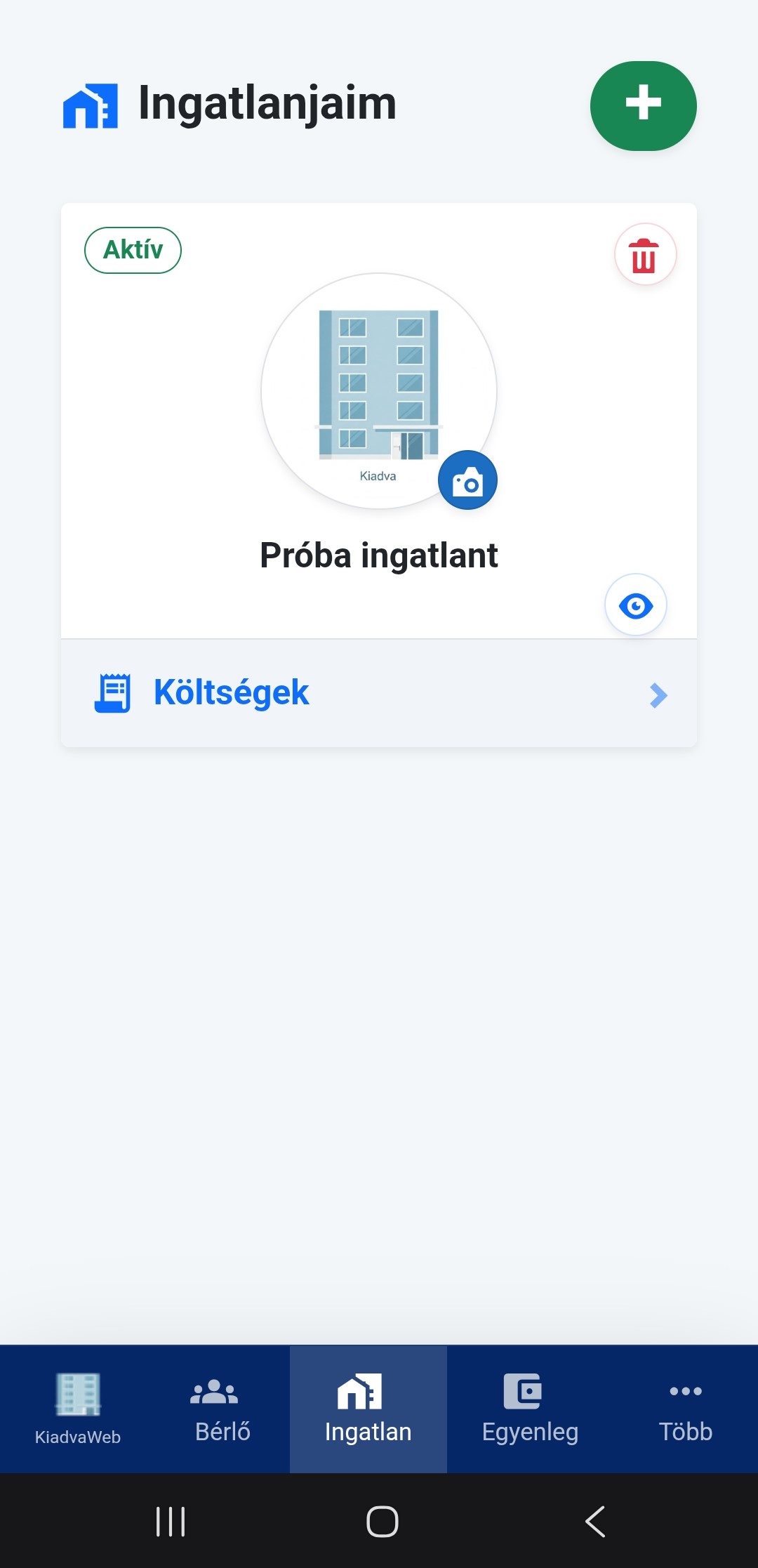 Ingatlan módosítása felület mobil nézetben